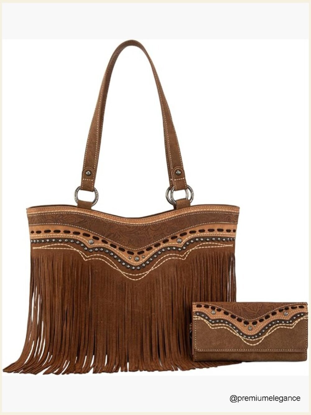 Western Fringe Tote Bag with Matching Wallet - Vegan Leather